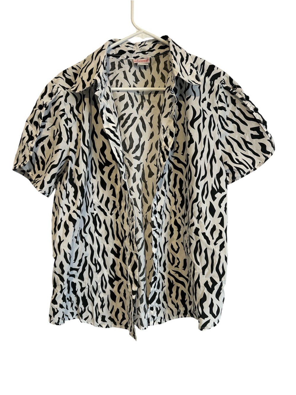 Women’s American Sweetheart Collard Blouse, Black And White Size Large
